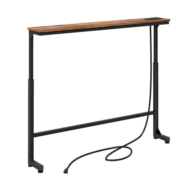 Kitstorack Narrow Console Table Behind Sofa Couch, Design with Adjustable Height (25"-33") & Power Outlets, Small Entryway Table - 5.9" D x39.4 L, Rustic Brown