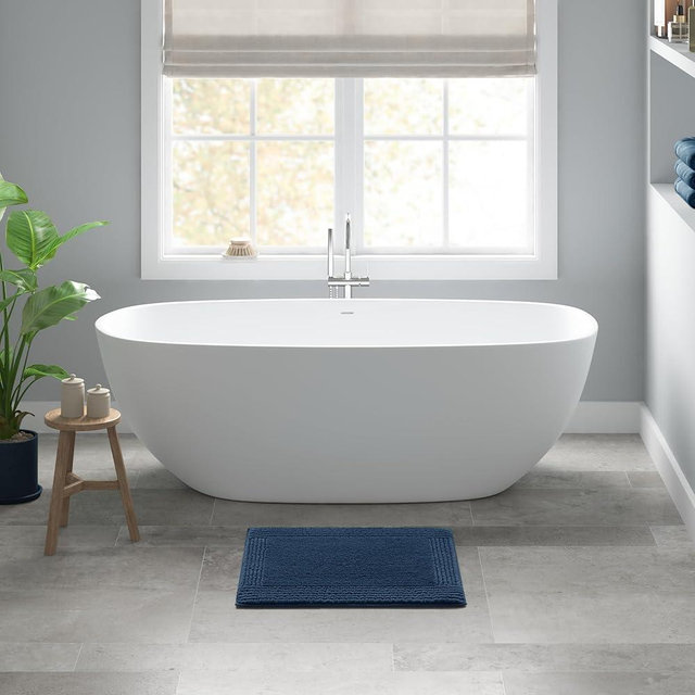 Madison Park Splendor Reversible 100% Cotton Tufted Bathroom Rug-3000 GSM Hotel Quality Luxurious Plush Medium Pile Bath Mat Absorbent, Quick Dry, Shower Room Décor, 17"x24" Navy