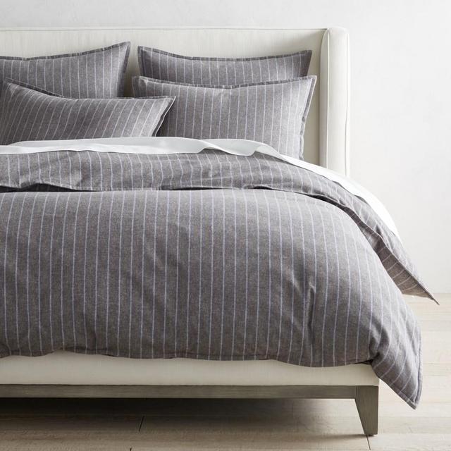 Flannel Stripe Duvet Cover & Shams, King, Grey