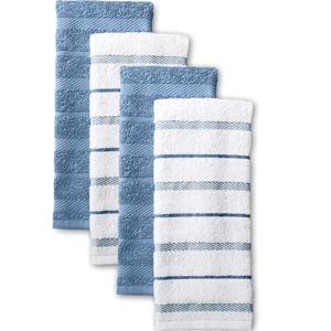 KitchenAid Albany Kitchen Towel 4-Pack Set, Blue Velvet/White, 16"x26"