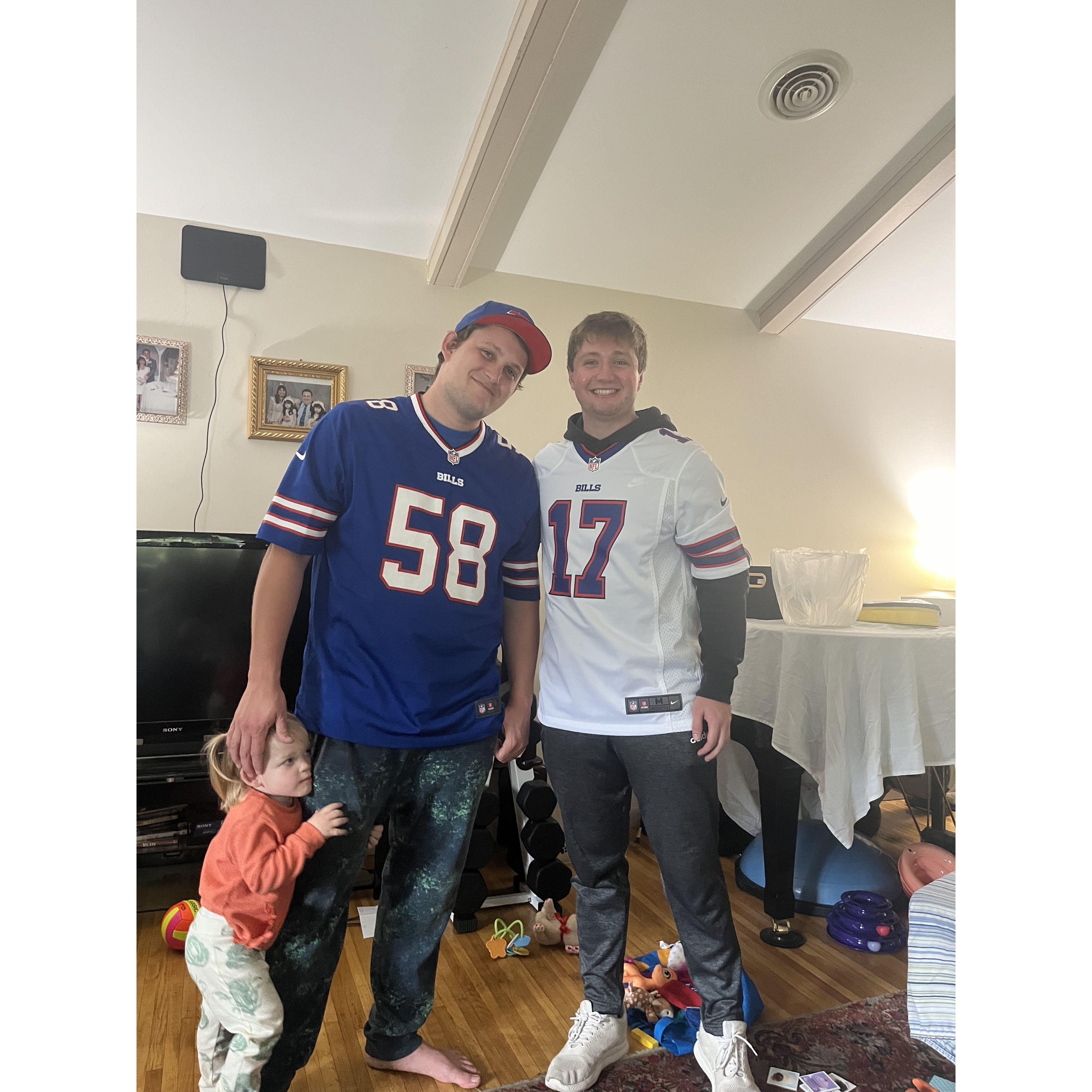GO BILLS!!!! 
Jacob with one of his groomsmen (Sam) and one of the flower girls (Emmanuella).