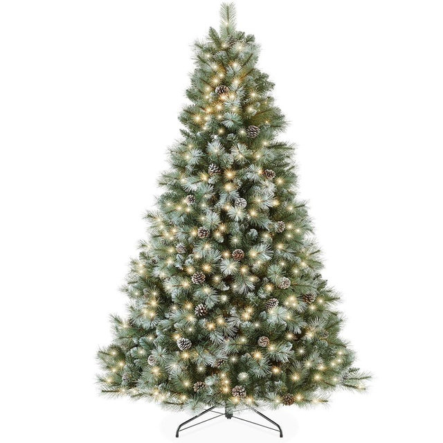 Best Choice Products 6ft Pre-Lit Scotch Pine Christmas Tree, Premium Frosted Pre-Decorated Artificial Holiday Decor w/ 946 Branch Tips, 2-in-1 White and Multicolor LED Lights, Cordless Setup