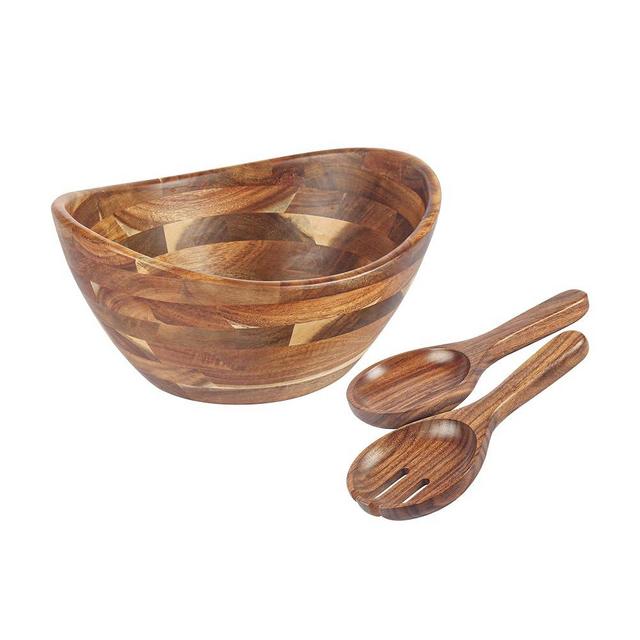 KITEISCAT Extra Large Elegant Oval Acacia Wooden Salad Bowl Set with Wooden Salad Serving Utensils - Big Capacity, Stylish and Practical, Essential for Every Kitchen