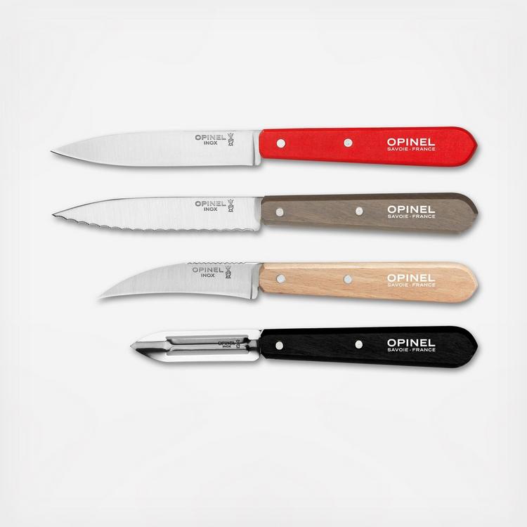 Opinel Kitchen Knife Set, 4 Color Sets, Beechwood Handles