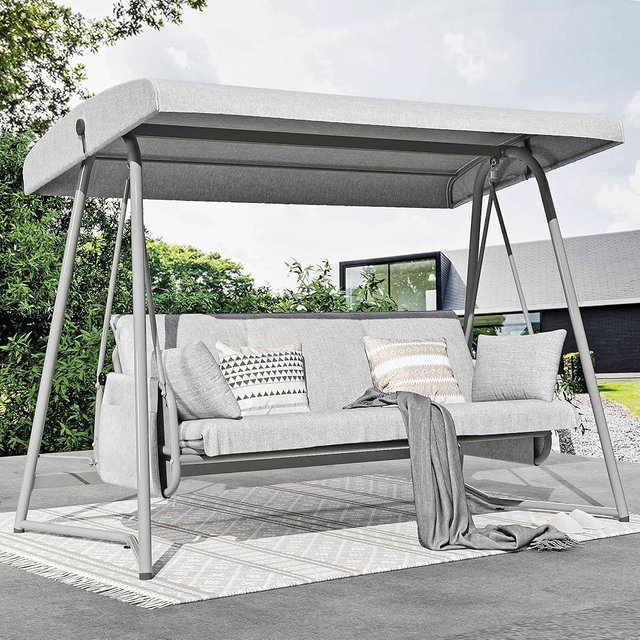 LUTINLIX 3-4 Person Oversized Outdoor Porch Swing with Adjustable Backrest Canopy,2-in-1 Swing Bed 800 lbs Capacity,Patio Swing with Removable Cushions for Yard Garden Poolside Balcony