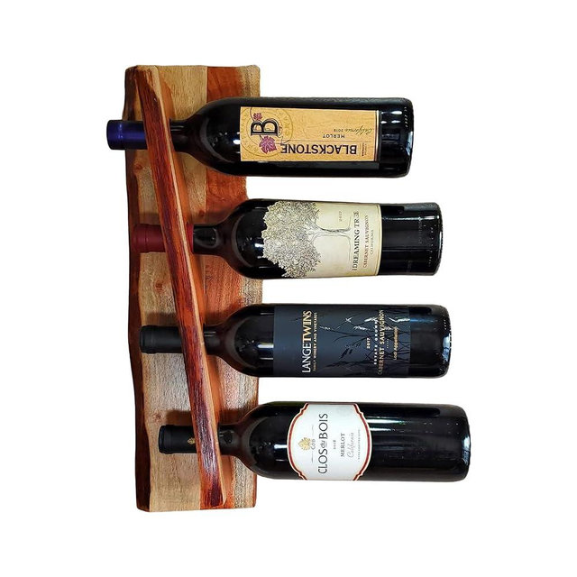 Featherlee Wall Mount Wine Rack for 4 Wine Bottles - Charming & Rustic Wooden Wine Holder - Unique Design Wine Bottle Display Rack - Wine Storage Organizer for Dining Room, Bar & Wine Cellar