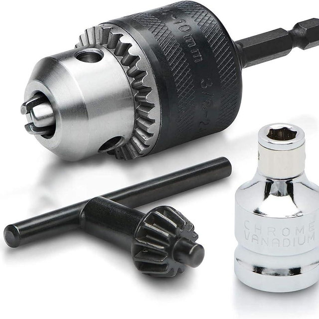NEIKO 20754A 3/8” Drill Chuck Adapter | Chuck Drill for Impact Drivers with 1/4 Inch Quick Change Shank | Drill Converter Includes 1/2-Inch Adapter for Impact Guns | Hex to Chuck Drill Bit Adapter