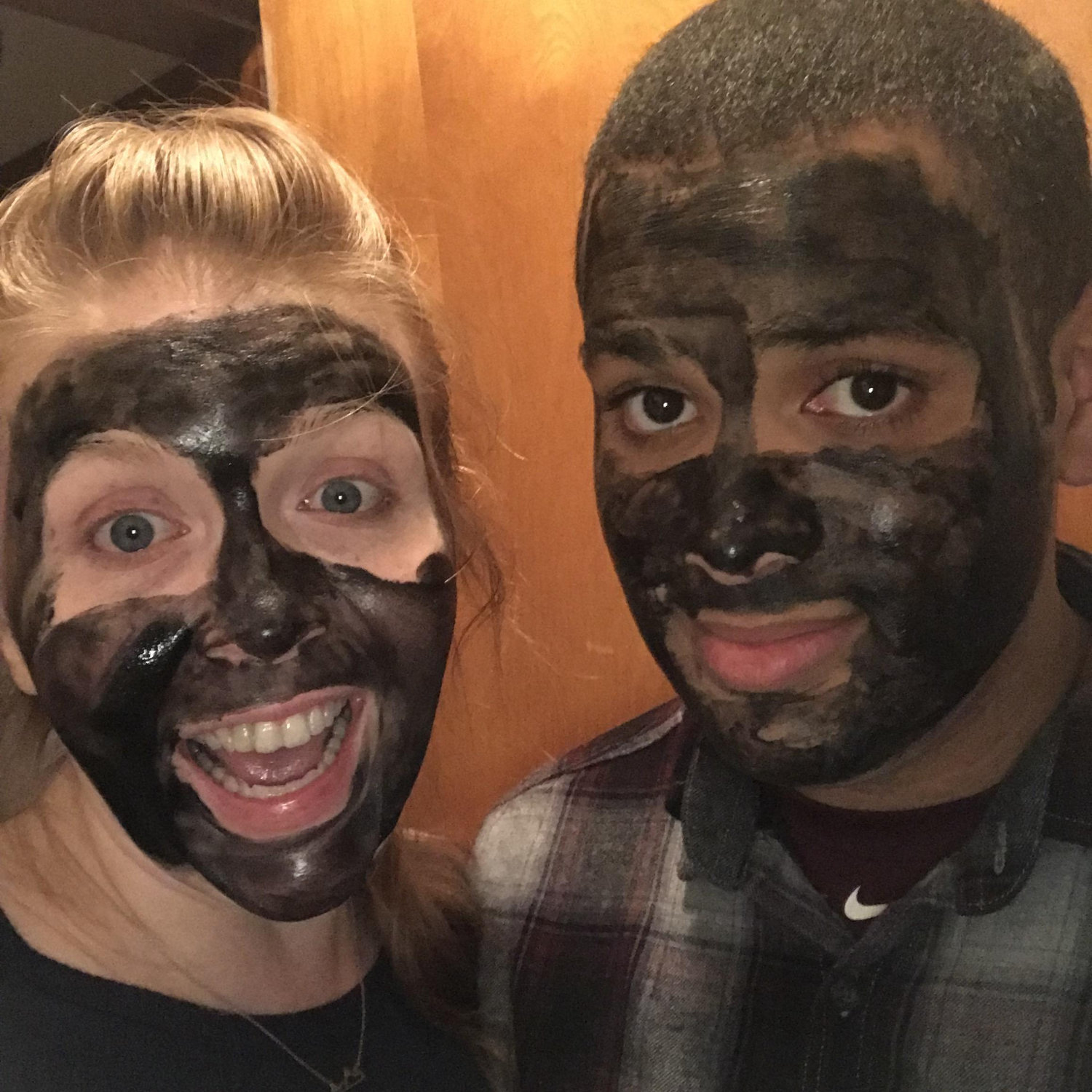 I convinced him to put a mask on with me.  What a trooper.