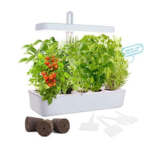 GrowLED LED Height Adjustable,10-Pod Indoor Garden Germination Kit, Self Watering Herb Garden, Hydroponic Kitchen Garden, Automatic Timer, Smart Soil Sponge, Ideal for Various Plants, DIY Decoration