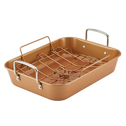 Ayesha Curry 47792 Nonstick Roaster / Roasting Pan with Rack - 11 Inch x 15 Inch, Brown