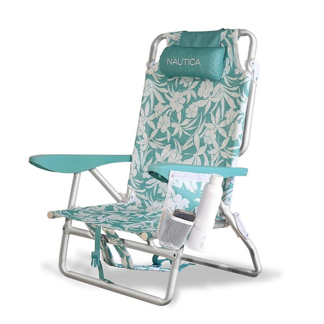 Nautica Backpack Beach Chair – 5 Position Reclining Portable Folding Beach Chair for Adults with Padded Pillow Headrest, Insulated Cooler Bag, Double Cup Holders, Outdoor Folding Chair, 300lb