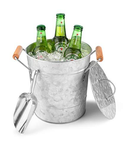 Royalty Art Vintage Ice Bucket with Lid, Scoop, and Carry Handles for Parties, Backyard Barbecues, Picnics, and Camping, Heavy Duty Galvanized Steel for Outdoor Bar Use