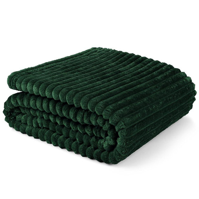 PAVILIA Super Soft Fleece Throw Blanket Twin Emerald Green, Fuzzy Plush Flannel Throw, Warm Cozy Ribbed Microfiber Blanket for Sofa Couch Bed, Lightweight Striped Blanket, Green, 60x80