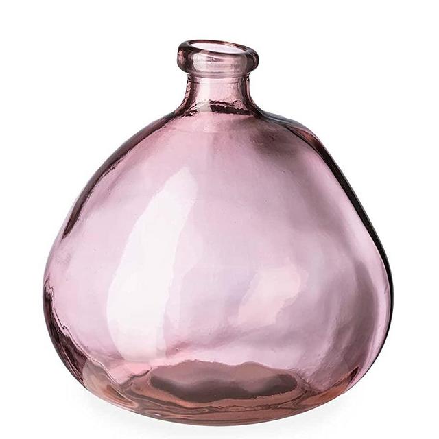 VivaTerra Recycled Glass Balloon Vase, 9" H x 8" Dia, Handblown Colorful Glass Vases for Home Decor Mantels and Tabletop, Unique Table Centerpieces for Wedding Party, Restaurants, and Cafes, in Pink