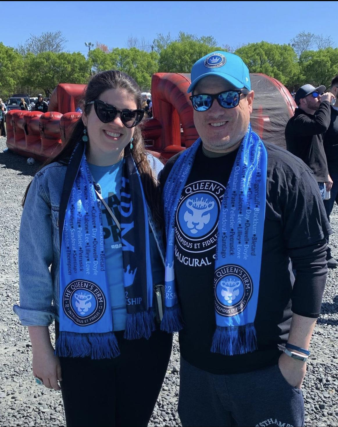 Sporting our custom scarves and Queens Firm supporters group tees prior to a CLT FC home game!