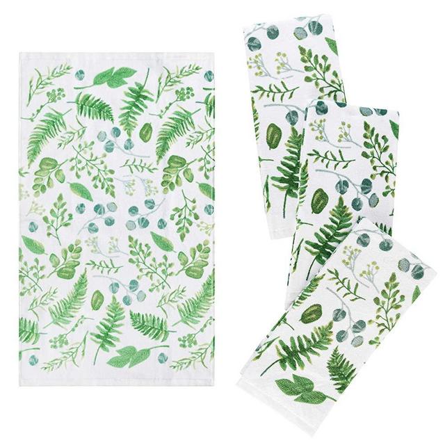 Franco Kitchen Designers Set of 4 Decorative Soft and Absorbent Cotton Dish Towels, 15” x 25”, Tossed Greenery