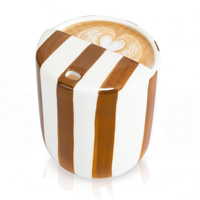 Ferrochef Ceramic Mug with Sip Hole 10 oz Brown Striped Ceramic Coffee Mug Hand Painted Travel Mugs Heat Resistant Non Slip Built in One Lid Handcraft Mugs for Coffee Lovers Appreciation Gift