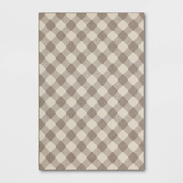 4'x6' Gingham Washable Area Rug Heathered Gray/Ivory - Threshold™