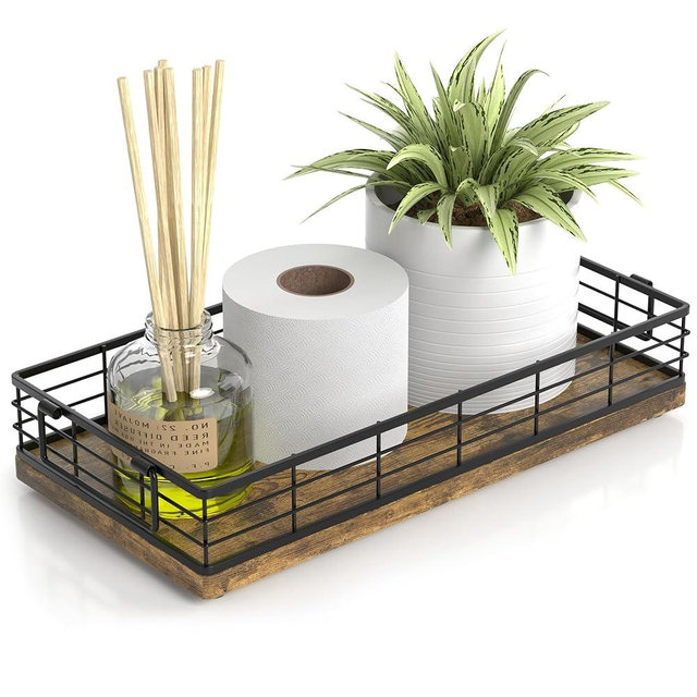 JNFUZ Toilet Paper Basket, 13 Inch Farmhouse Bathroom Basket MDF and Iron Tray Top of Storage Toiletries Organizer for Bathroom, Living Room and Kitchen (Rusty)