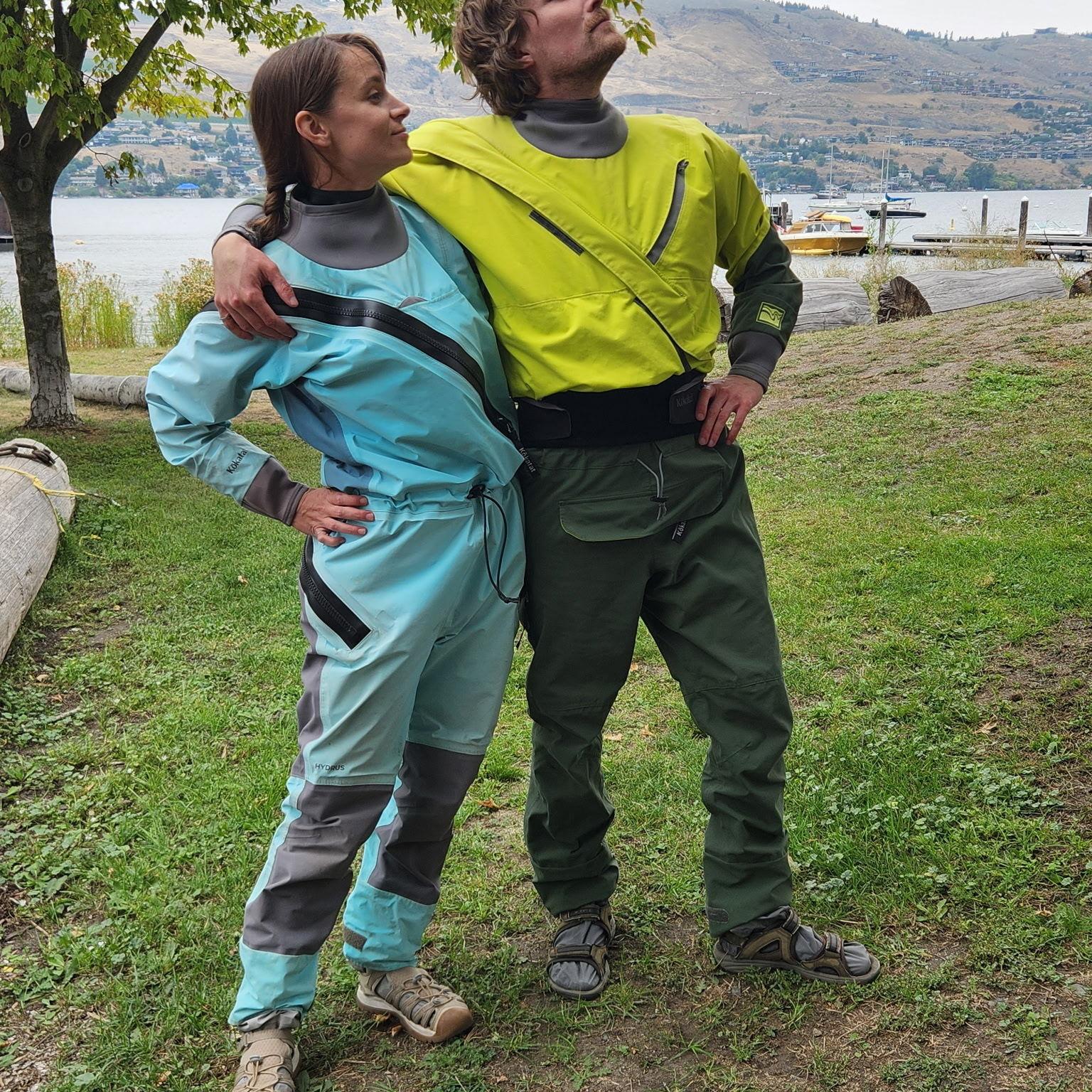 Showing off the latest in drysuit fashion during a canoe class