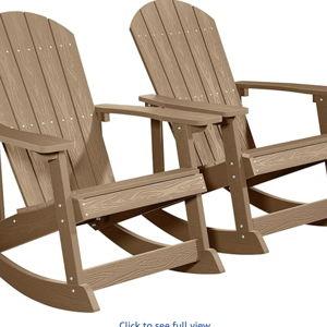 YEFU Outdoor Rocking Chairs Set of 2,Adirondack Rocking Chairs,Patio Rocker Chair with Wide Back,Oversized Rocker Chair, Look Like Real Wood, for Lawn, Porch, Backyard, Indoor and Garden(Teak)