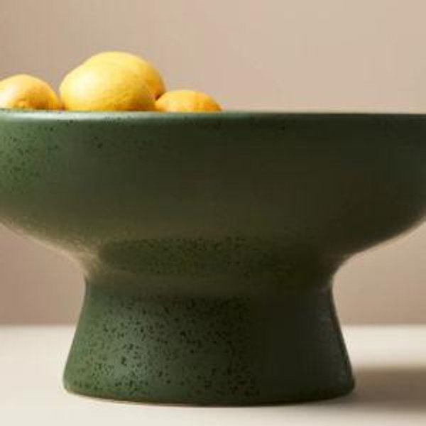 Green Stoneware Pedestal Bowl