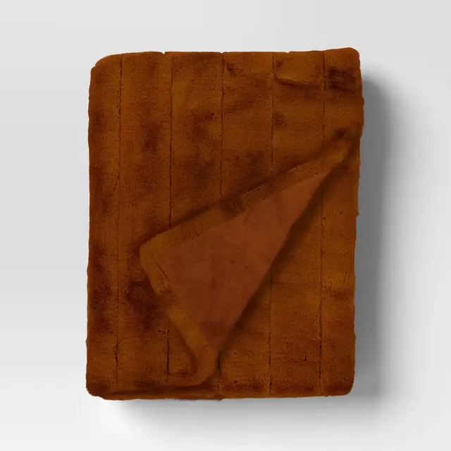 Channel Faux Fur Throw Blanket Dark Camel - Threshold™