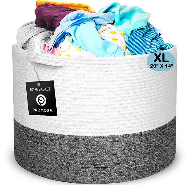 Promora Cotton Rope Extra Large Storage Basket - Woven Storage Basket for Living Room, Bedroom, Kids Room, Laundry Room and Nursery Room- Blanket Basket with Handles 20 inch x 20 inch x 14 inches