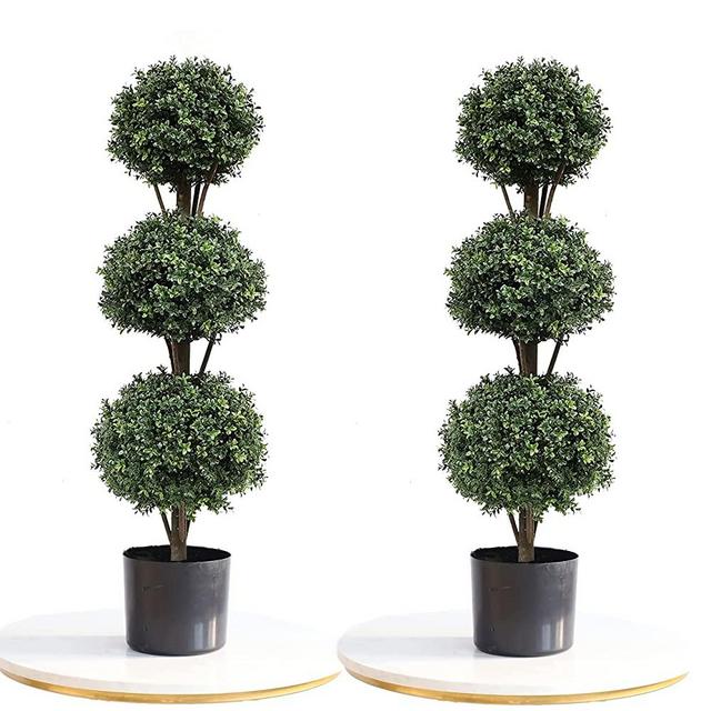momoplant (Set of 2) 56 inch-4.6Ft Artificial Boxwood Topiary Ball Tree Topiaries Greenery Indoor/Outdoor Plants