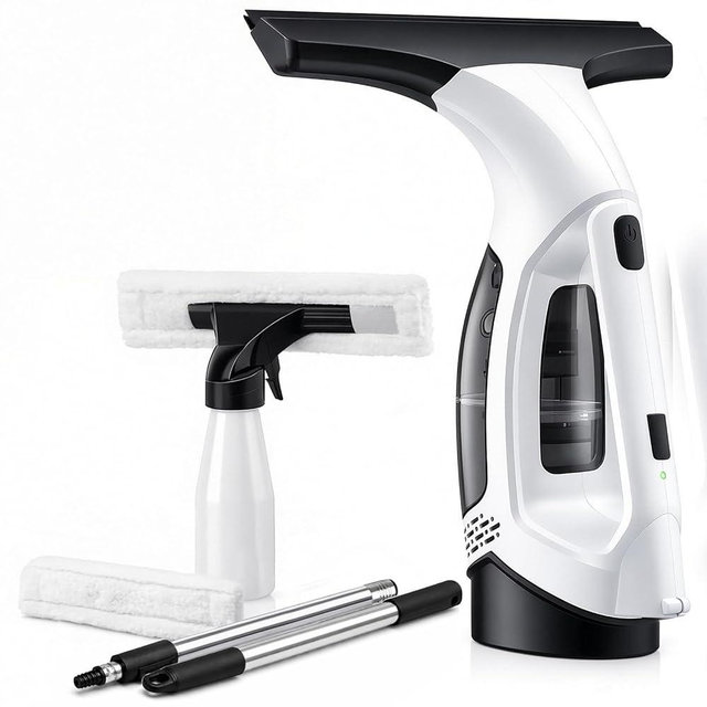 Window Vacuum Squeegee Cordless, Electric Window Cleaner Tool with 2000Pa Suction, 2200mAh Rechargeable Battery, 150mL Detachable Tank, 11-Inch Blade for Windows, Shower Doors, Mirrors
