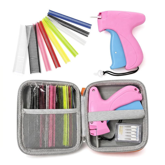 No Sew Stitch Gun Kit: 7 Color Low Visibility 0.18" Fasteners for Temporary Hems & Clothing Fixes, Portable EVA Case with 6 Needles Not a Retail Tagging Gun,for Cosplay, Wedding, DIY, Travel & Crafts