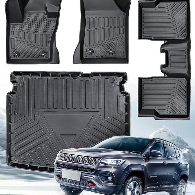Weather Liner® for Jeep Compass Floor Mats 2025 2024 2023 2022 2021 2020 2019 2018 2017, All Weather TPE Car Floor Mats Custom Fit for Front Rear Trunk Liner Set 4 PCS Accessories for Compass