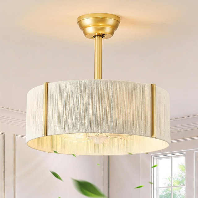 Boho Fandelier Ceiling Fan with Light, Rattan Caged Ceiling Fan with Light and Remote Control, Gold Chandelier Fan for Bedroom, Living Room,Kitchen,Foyer(20 Inch, 6 Speed, Timing,Adjustable Height)