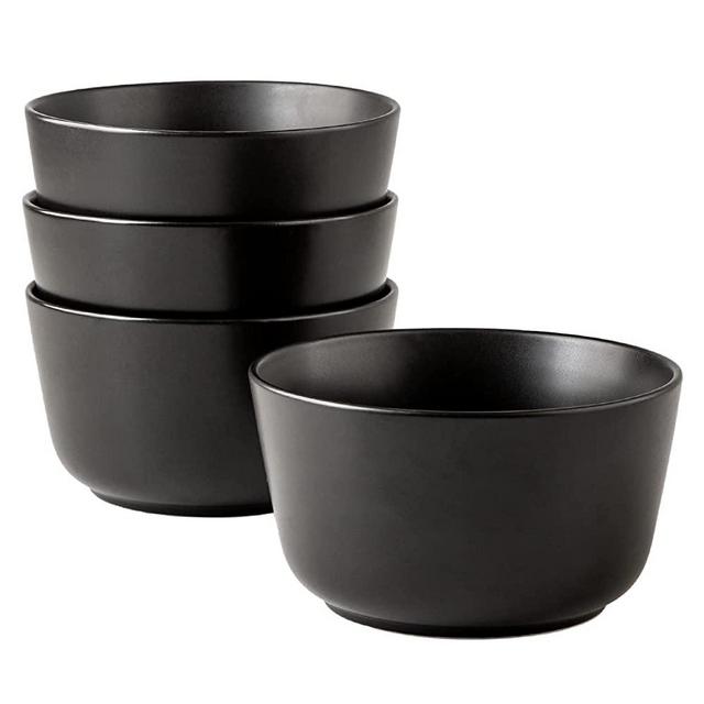 AmorArc Cereal Bowls for Kitchen, 26 OZ Large Ceramic Soup Cereal Bowls Set of 4, for Cereal, Soup, Salad, Snacks, Chip-Resistant, Dishwasher&Microwave Safe, Matt Black