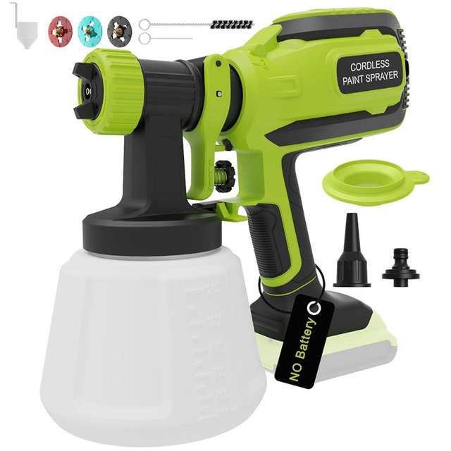 Cordless Paint Sprayer for Dewalt 20V Battery, Portable Wireless Spray Paint Gun with 1200ML Container, Easy to Clean,3 Patterns for Fence House Wood Ceiling etc. DL05 Green (Battery Not Included)