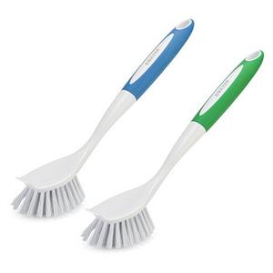 Amazer Dish Brush Kitchen Scrub Brushes with Scraper Tip Comfortable Grip Odourless Bristles for Dishes Pots Pans Skillet Cleaning- Set of 2