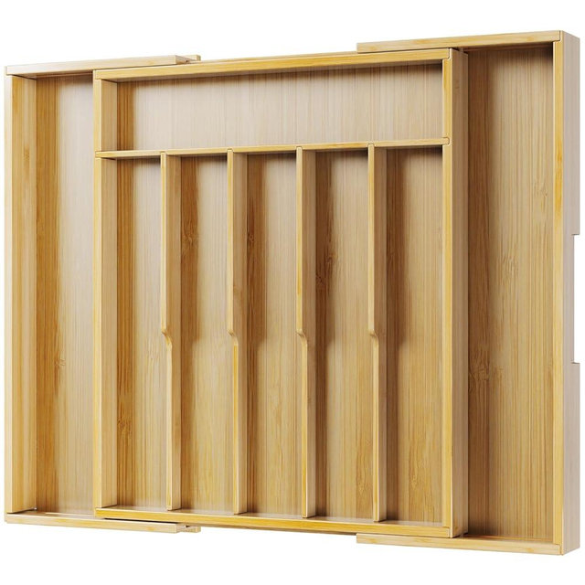 Kitsure X-Large Thickened Silverware Organizer - Expandable Bamboo Kitchen Drawer Organizer for Cooking Utensils and Cutlery, Sturdy Kitchen Organizers and Storage Solution, 20.2"×15.5"×1.8"
