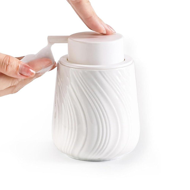 Agyiuns Foam Hand Soap Dispenser - 13.5 oz Ceramic foaming Hand soap Dispenser with Easy-to-Press Pump for Bathroom refillable Liquid Hand soap Dispenser (Foam-White)