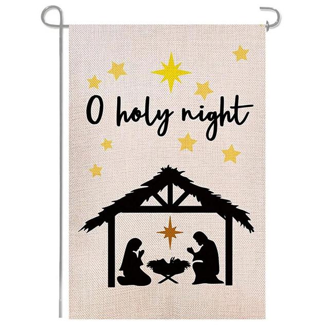 Shmbada Nativity Christ O Holy Night Christmas Double Sided Burlap Garden Flag, Seasonal Holiday Home Outdoor Decorative Small Flags for Outside Yard Lawn Patio Porch Farmhouse, 12.5 x 18.5 Inch