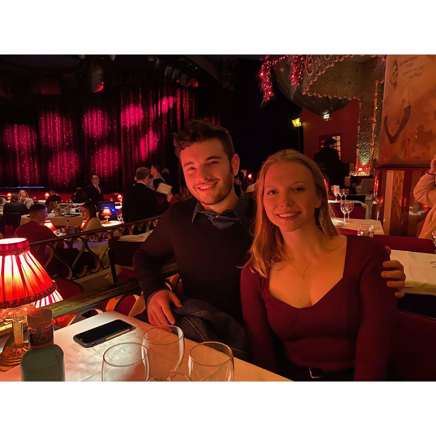 Our lovely dinner Moulin Rouge - my lady in red is stunning!