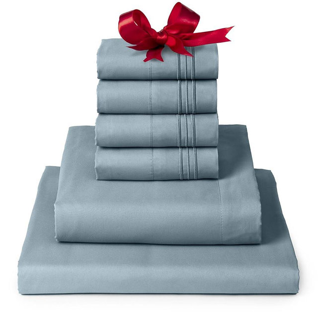 Mellanni Iconic King Sheet Set - 6-Piece Bed Sheets, (Including 4 Pillowcases), 16-Inch Deep Pocket, Easy Care, Extra Soft, Cooling Sheets, Brushed Microfiber - Spa Blue
