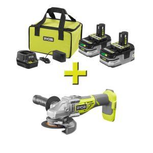 18-Volt ONE+ LITHIUM+ HP 3.0 Ah Battery (2-Pack) Starter Kit with Charger and Bag w/Free ONE+ Cut-Off Tool/AngleGrinder