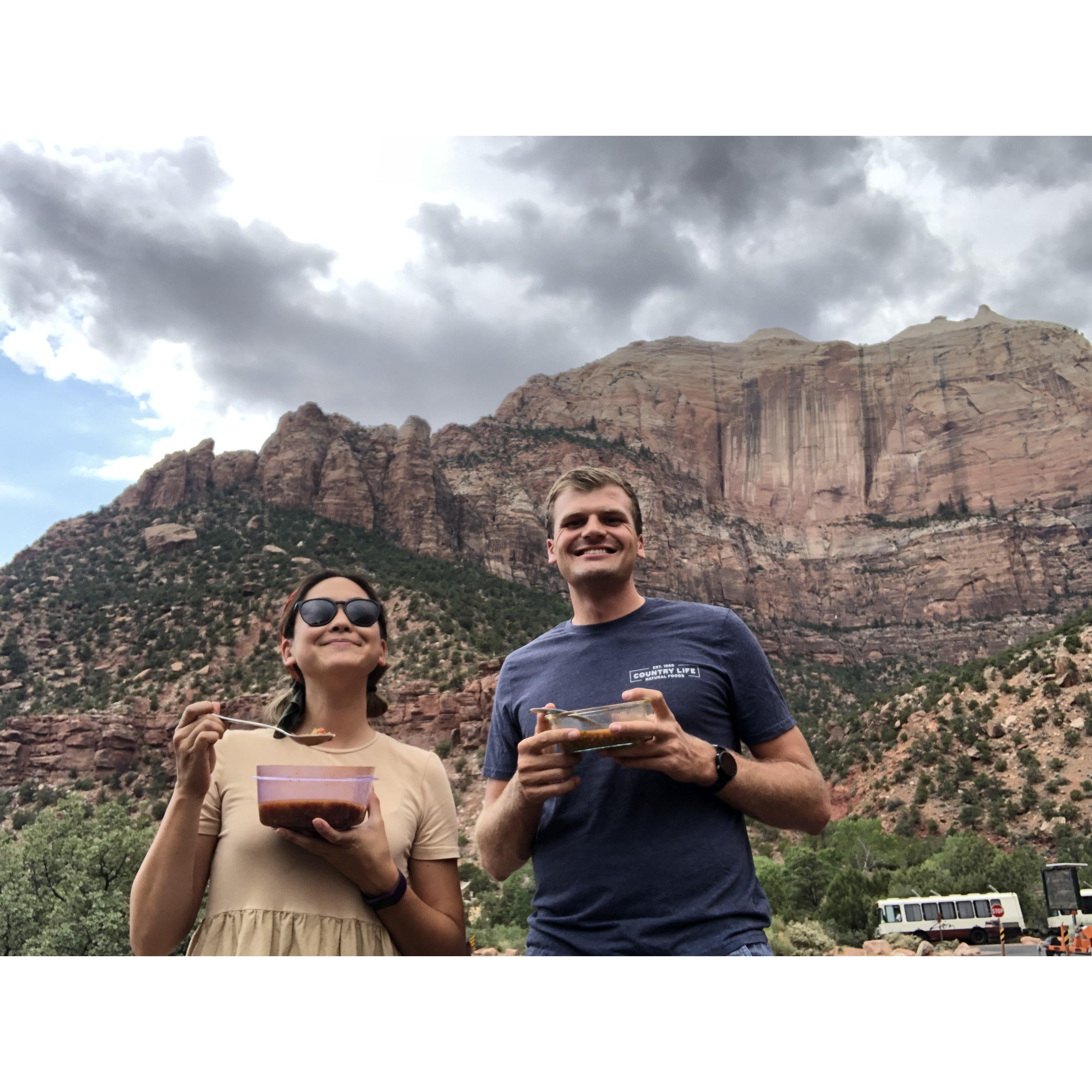 A bowl of lentils in Zion National Park.