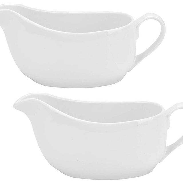Yesland 2 Pcs 15 oz Gravy Boat, Ceramic White Easy-Pour Gravy Boat for Dining, Holiday Meals & Parties