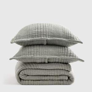 Organic Cotton Channel Stitch Coverlet Set in Green
