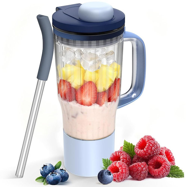 PQSGNYQ 26oz Travel Tumbler Replacement for Ninja BlendBOSS Blender (Blue) | Portable Smoothie Cup with Leakproof Lid & Detachable Straw, Compatible with Ninja DB351 & DB301 Series For Daily Travel Use