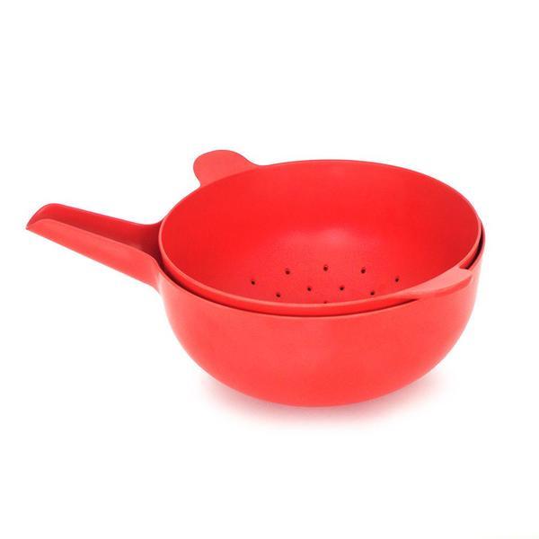 Recycled Bamboo Pronto Large Mixing Bowl + Colander Set - Tomato