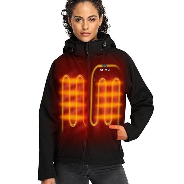 ORORO Women's Heated Jacket with Battery Pack and Detachable Hood, Heating Jacket for Outdoor Hunting Hiking