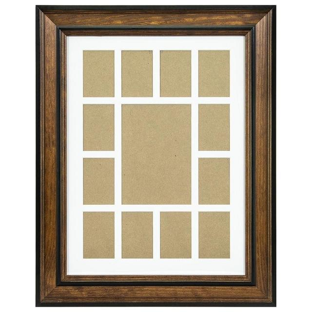 Craig Frames 80827011 12 by 16-Inch Brown Picture Frame, Single White Collage Mat with 13 Openings