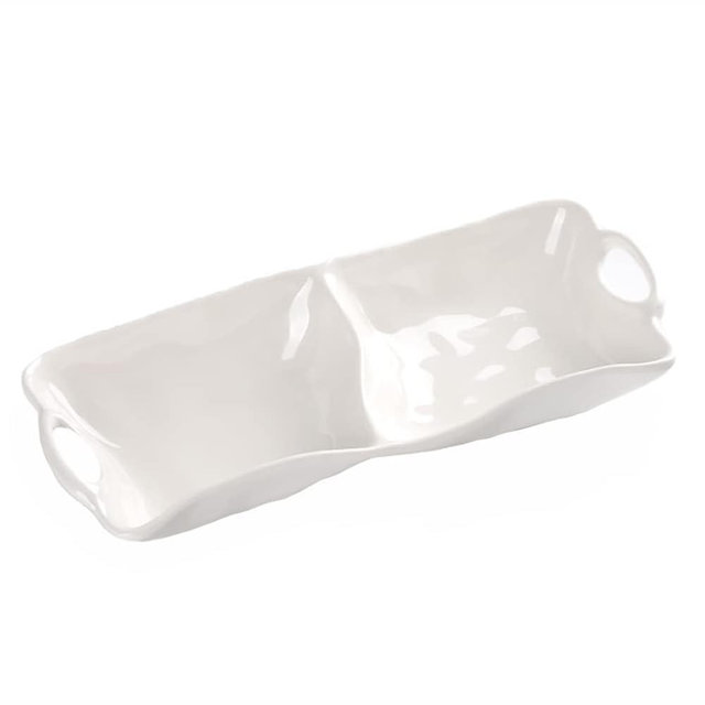 Pampa Bay Shatterproof Melamine 2 Section Server, 12.5 x 5.5 Inch, Food, Freezer, Dishwasher Safe, White